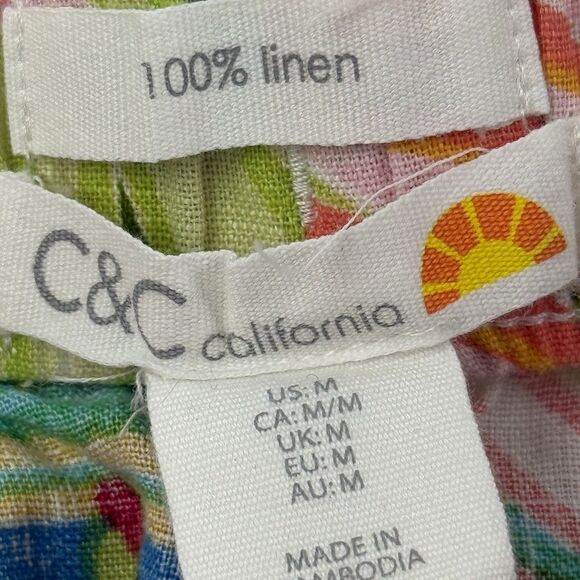 C&C California Tropical 100% Linen Shorts Women Medium Print Hawaiian Beach - Picture 7 of 10